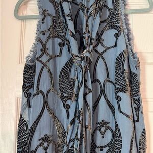 Cinq à Sept Blue and Black Patterned Blouse